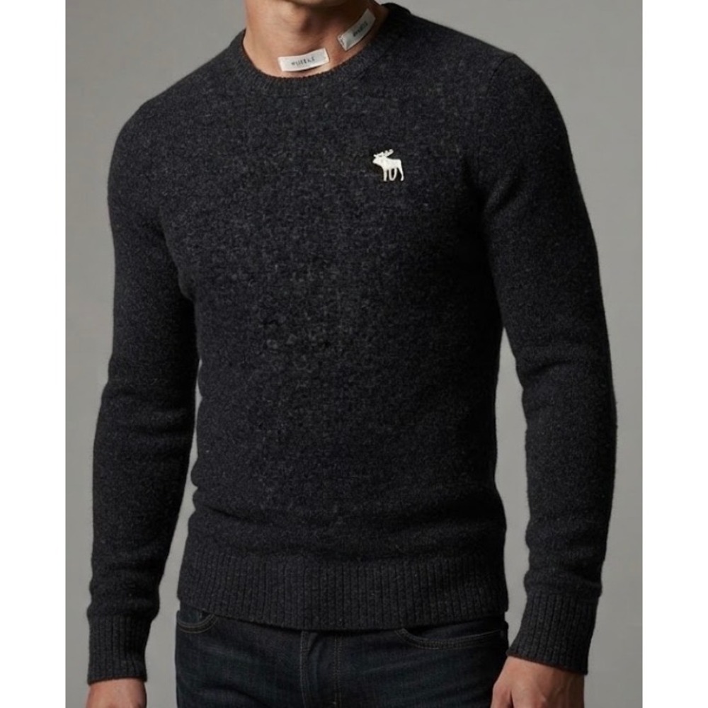Abercrombie & Fitch Men's L Charcoal Gray Wool Blend Crewneck Sweater Muscle Fit